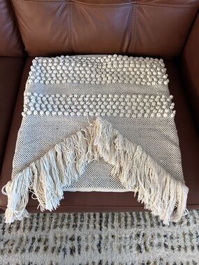 Textured Cream pillow cover with Fringe